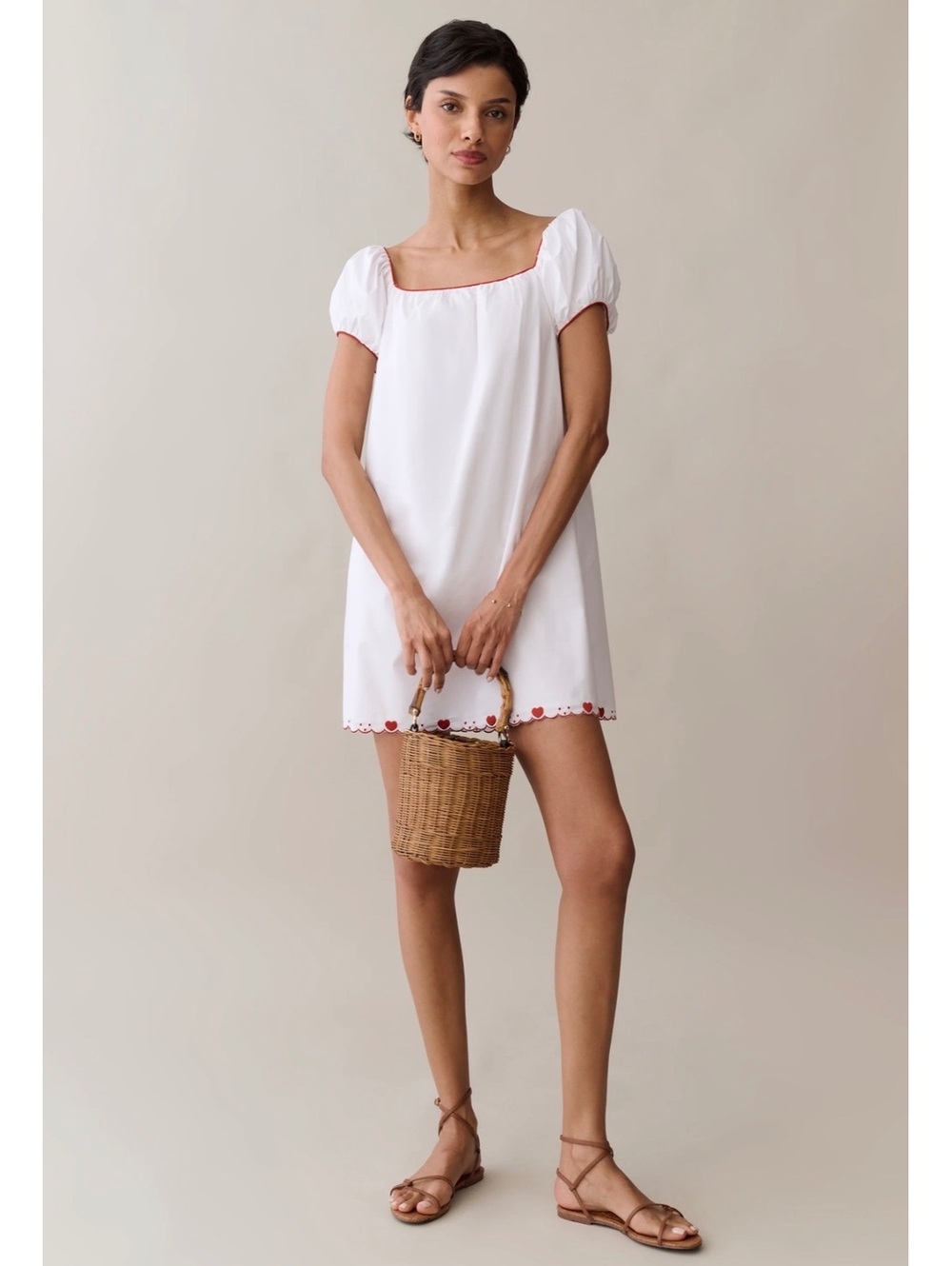 NWT Sorella by Few Moda Nya Relaxed Cotton Mini Dress Size Large White Hearts
